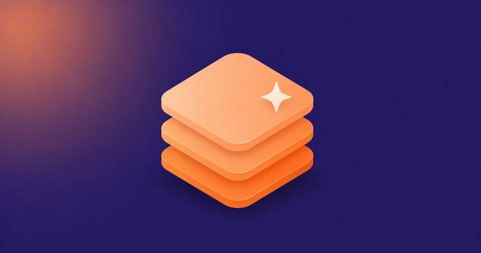 Peach stacked layers with a sparkle, representing an AI-native marketing stack
