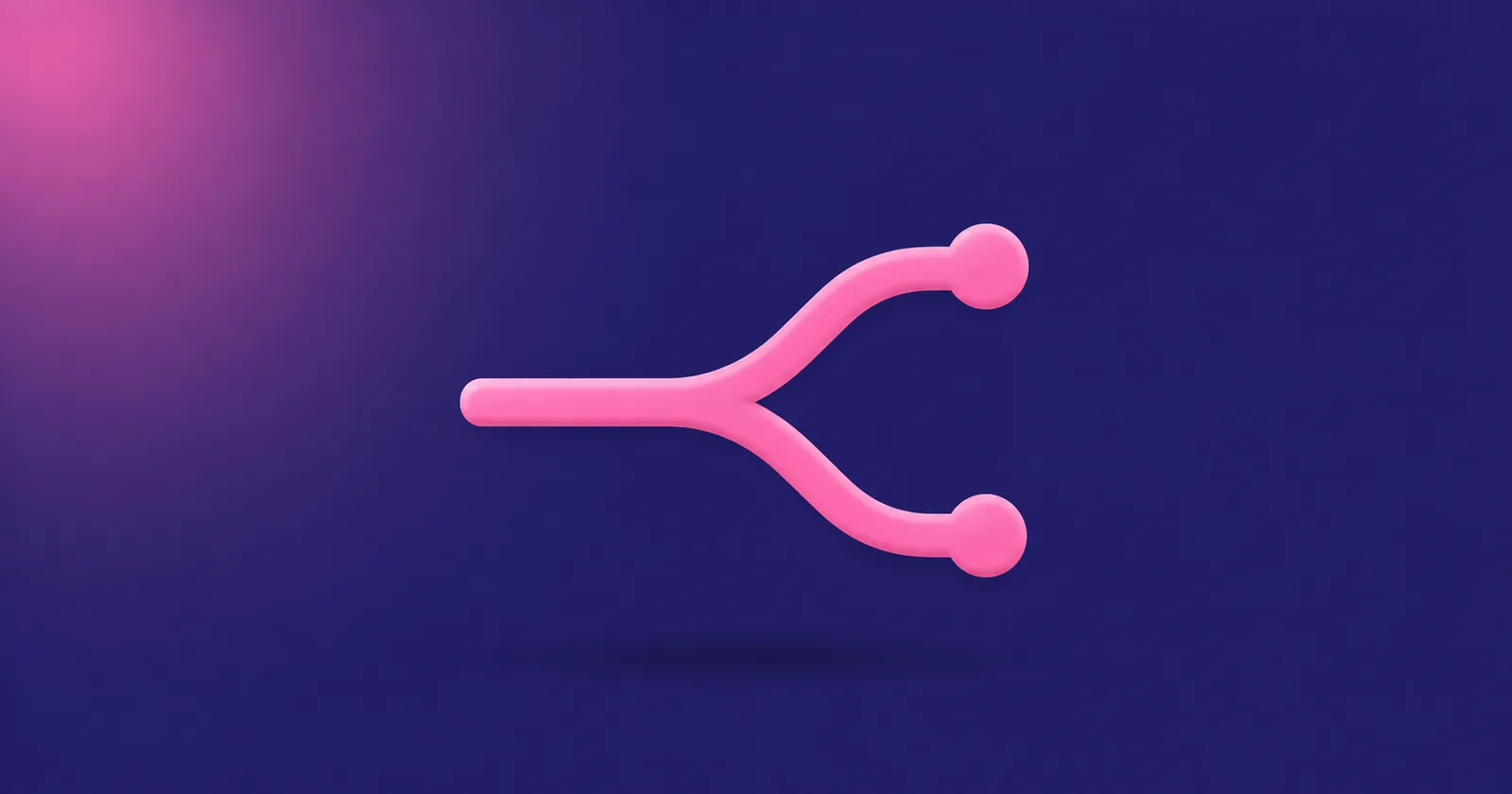 Pink forking path icon on a deep indigo background, representing the choice between a fractional marketing leader and a full-time hire
