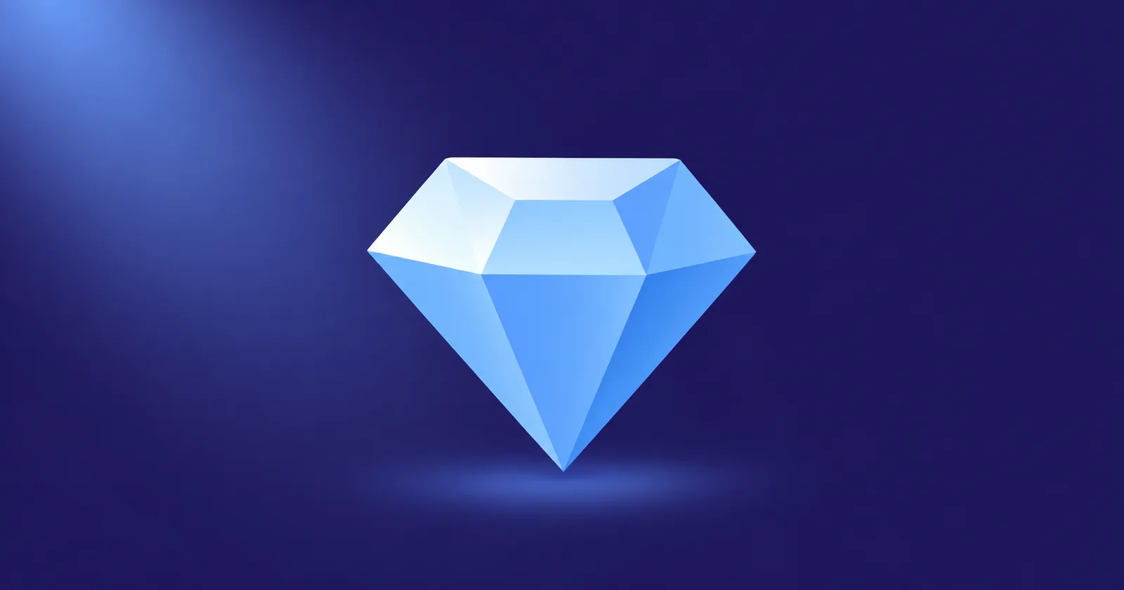 Sky-blue diamond lit by a spotlight on deep indigo, representing a great product nobody has discovered yet