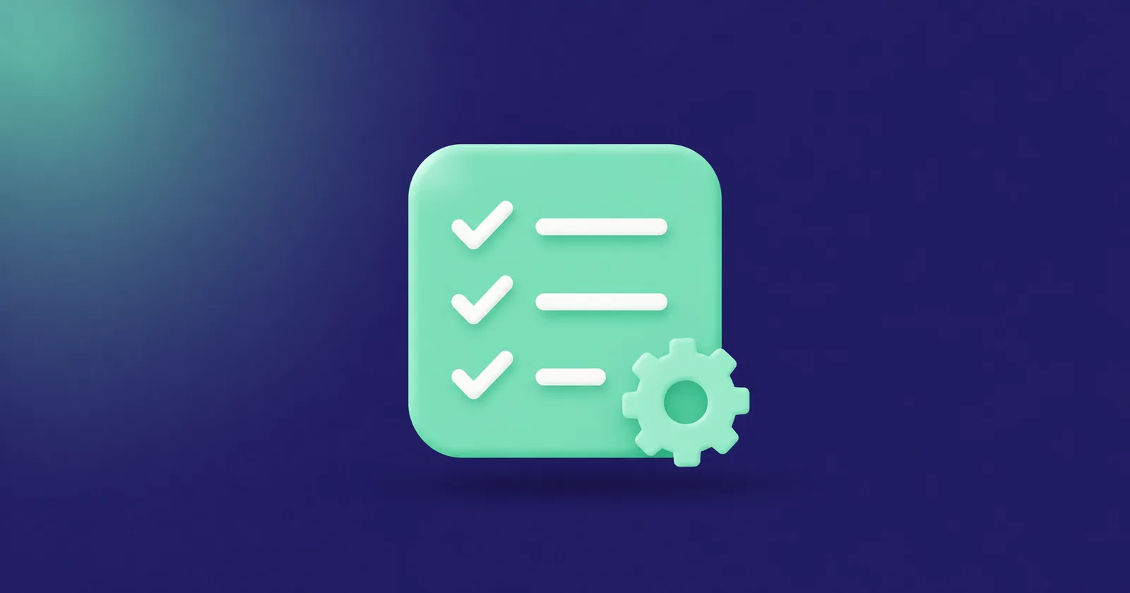 Mint checklist tile with a gear, representing marketing tasks automated with AI