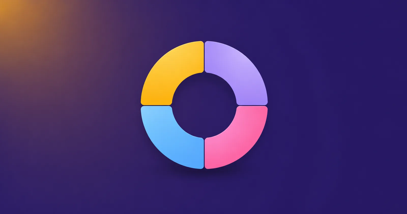 Amber four-segment donut chart on a deep indigo background, representing multi-touch marketing attribution